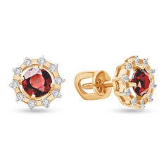 Серьги из красного золота 585Gold 202009521, гранат\фианит