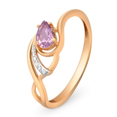 Кольцо из красного золота р. 17,5 585Gold 201015047, аметист\фианит
