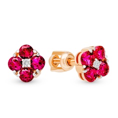 Серьги из красного золота 585Gold 102008401, рубин искусственный\бриллиант