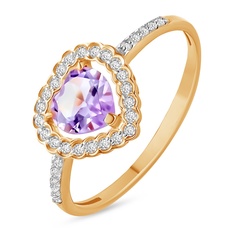 Кольцо из красного золота р. 17,5 585Gold 201014188, аметист\фианит