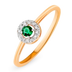 Кольцо из красного золота р. 16,5 585Gold 101015609, изумруд искусственный\бриллиант