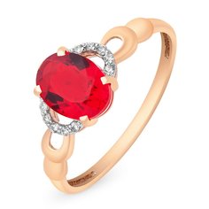 Кольцо из красного золота р. 16,5 585Gold 101010865, рубин искусственный\бриллиант