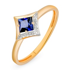 Кольцо из красного золота р. 18,5 585Gold 101015730, сапфир искусственный\бриллиант