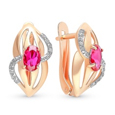 Серьги из красного золота 585Gold 102009239, рубин искусственный\бриллиант