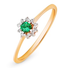 Кольцо из красного золота р. 17,5 585Gold 101015605, изумруд искусственный\бриллиант