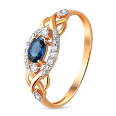 Кольцо из красного золота р. 16,5 585Gold 101010027, сапфир\бриллиант