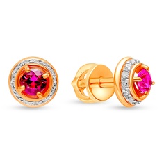 Серьги из красного золота 585Gold 102007733, рубин искусственный\бриллиант