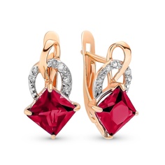 Серьги из красного золота 585Gold 102009254, рубин искусственный\бриллиант