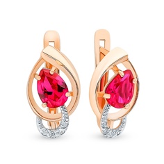Серьги из красного золота 585Gold 102009247, рубин искусственный\бриллиант