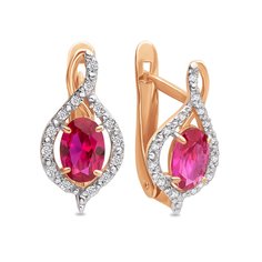 Серьги из красного золота 585Gold 102004609, рубин искусственный\бриллиант