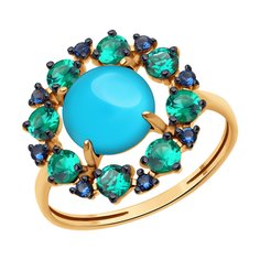 Кольцо из красного золота р. 19 SOKOLOV 71-00273, фианит\изумруд\бирюза