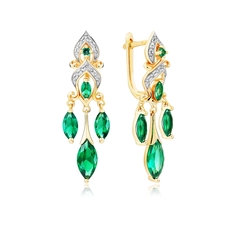 Серьги из желтого золота VALTERA 110684, бриллиант\изумруд искусственный