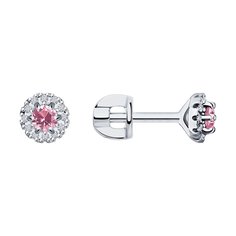 Серьги пусеты из белого золота SOKOLOV Diamonds 2021169-3, бриллиант/сапфир