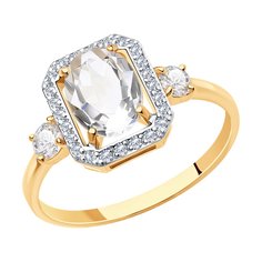 Кольцо из красного золота р. 16,5 SOKOLOV 715882, фианит, горный хрусталь