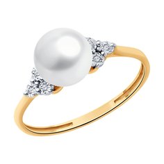 Кольцо из комбинированного золота р. 16,5 SOKOLOV Diamonds 79-10034, бриллиант/жемчуг