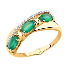 Кольцо из желтого золота р. 18 SOKOLOV 715481, агат\фианит