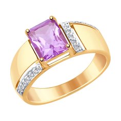 Кольцо из желтого золота р. 17,5 SOKOLOV 714858, аметист\фианит