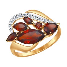 Кольцо из красного золота р. 19,5 SOKOLOV 714500, фианит/гранат