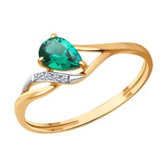 Кольцо из красного золота р. 18,5 SOKOLOV 71-00246, бриллиант/изумруд искусственный