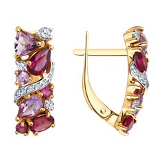 Серьги из красного золота Diamant 51-320-02168-2, фианит\родолит\аметист