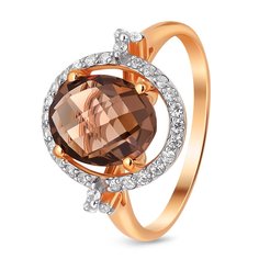 Кольцо из красного золота с раухтопазом/фианитом р. 19 585Gold 201011496