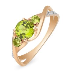 Кольцо из красного золота с хризолитом/фианитом р. 16,5 585Gold 201011469