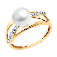 Кольцо из красного золота р. 19 Diamant 51-310-02277-2, фианит\жемчуг