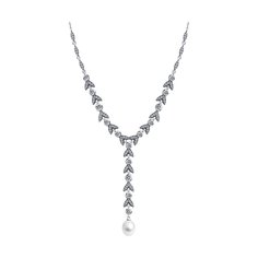 Колье-галстук из серебра 40-45 см SOKOLOV 92070086, фианит\жемчуг
