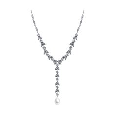 Колье-галстук из серебра 40-45 см SOKOLOV 92070086, фианит\жемчуг
