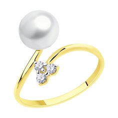 Кольцо из желтого золота р. 18,5 SOKOLOV 791180-2, фианит\жемчуг