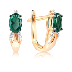 Серьги из красного золота VALTERA 97128, бриллиант/изумруд искусственный