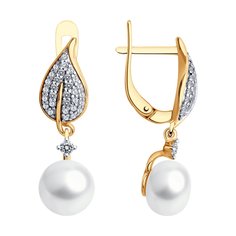 Серьги подвески из серебра SOKOLOV 92025301, фианит/жемчуг