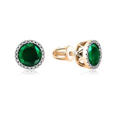 Серьги из красного золота VALTERA 119107, изумруд\бриллиант