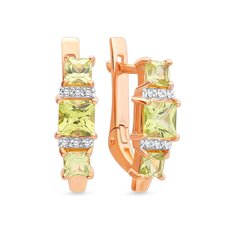 Серьги из красного золота 585Gold 202006863, хризолит/фианит