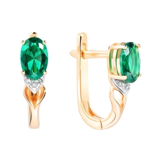 Серьги из красного золота VALTERA 089929, бриллиант/изумруд искусственный