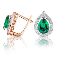Серьги из красного золота VALTERA 094164, бриллиант/изумруд искусственный