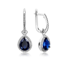 Серьги подвески из белого золота VALTERA 110678, бриллиант/сапфир искусственный