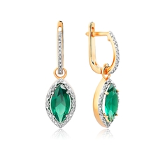 Серьги подвески из красного золота VALTERA 110675, бриллиант/изумруд искусственный