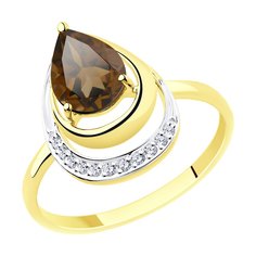 Кольцо из желтого золота р. 17,5 Diamant 53-310-00527-2, фианит\раухтопаз