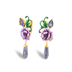 Серьги подвески из серебра VALTERA 115358, аметист искусственный/циркон/шпинель нано