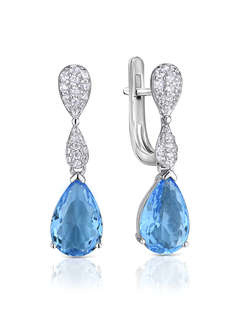 Серьги подвески из серебра VALTERA 087556, топаз искусственный/циркон