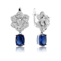 Серьги подвески из серебра VALTERA 117685, циркон/сапфир искусственный