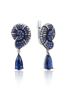 Серьги подвески из серебра VALTERA 117682, циркон/сапфир искусственный