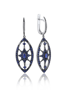 Серьги подвески из серебра VALTERA 115377, сапфир искусственный/циркон