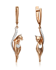Серьги подвески из красного золота/белого золота PLATINA jewelry 02-4396-00, фианит