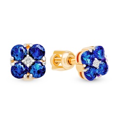 Серьги из красного золота 585Gold 102008400, сапфир искусственный\бриллиант