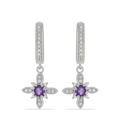 Серьги продевки из серебра Ювелирия T46437, аметист/топаз