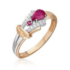 Кольцо из золота р. 18 PLATINA jewelry 01-5727-00-107-1111, рубин/бриллиант