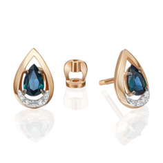 Серьги пусеты из красного золота PLATINA jewelry 02-5222-00-105-1110, сапфир/бриллиант