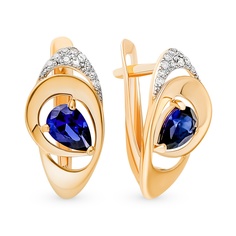 Серьги из красного золота 585Gold 102008429, сапфир искусственный\бриллиант